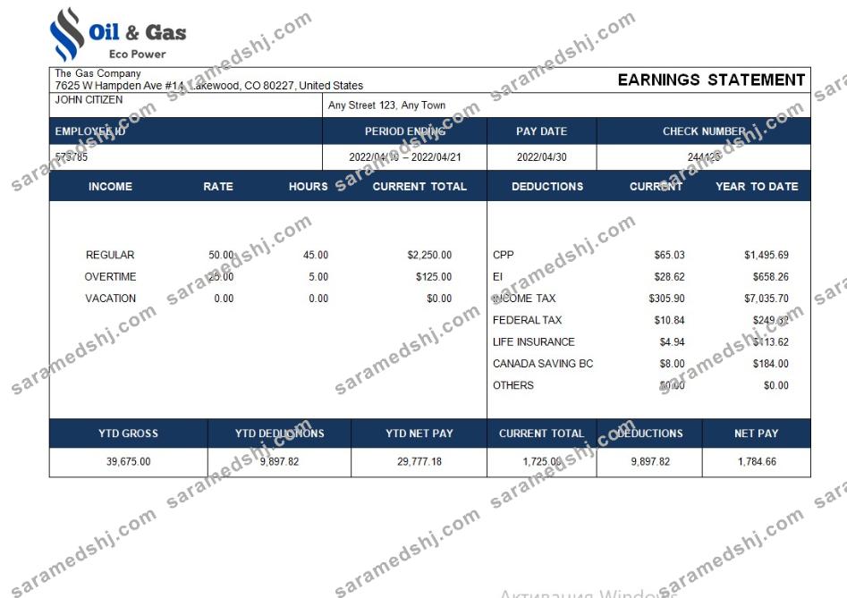 gas corporation paroll template in Word and PDF formats